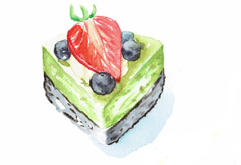 Cheese cake, Watercolor painting isolated on white background