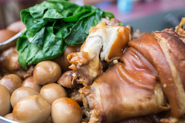 Pork Leg Stew (Kao Kha Moo) Closeup Useful as background for design-works. (Thai food)