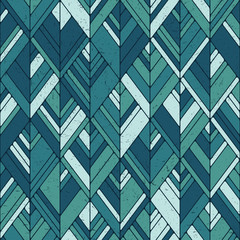 Vector Geometric Seamless Pattern. Repeating Abstract Background with Grunge Texture. Vintage Graphic Ornament with Geometric Leaves - 158764120