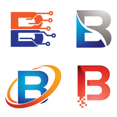 B - Letter Technology Internet and Computer Symbol Logo Template