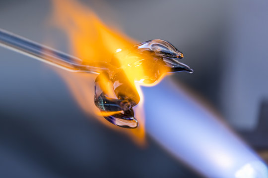 Close Up Of Glass Blowing With A Torch 