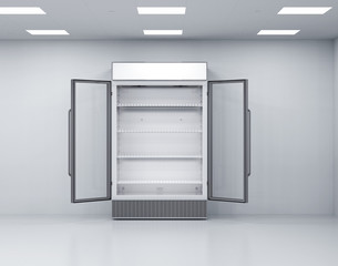 commercial fridge in empty room