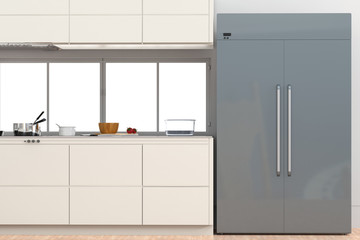 fridge with side by side doors in kitchen