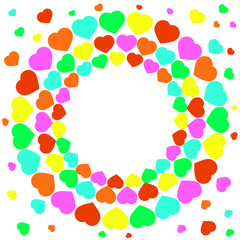 Cheerful circle of multi-colored hearts, a day of all lovers, vector illustration.