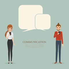 Business woman and Business man talking with a mobile phone. illustration vector of people design.