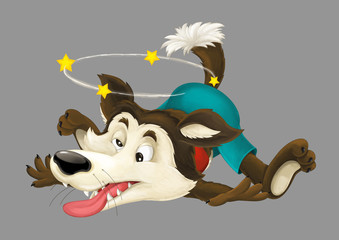 Cartoon wolf lying dizzy - illustration for the children