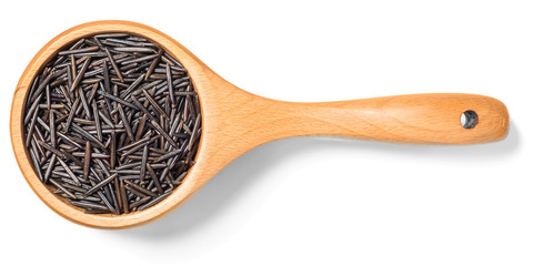 black wild rice isolated on white, top view