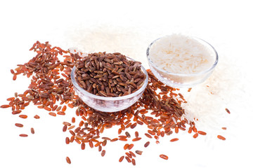 Groats of red and white rice