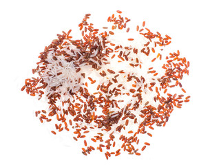 Groats of red and white rice