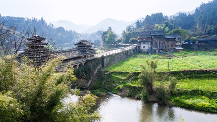 Fototapeta premium Dong people Bridge and gardens in Chengyang