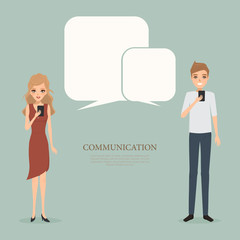 Business woman and Business man talking with a mobile phone. illustration vector of people design.