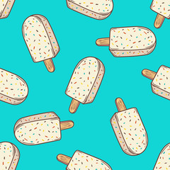 Ice cream, popsicle dessert food vector seamless pattern. ice milk gelato, frozen yogurt sweet