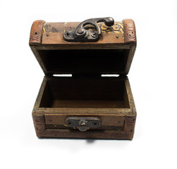 Old wooden treasure chests on a white background.Soft focus.