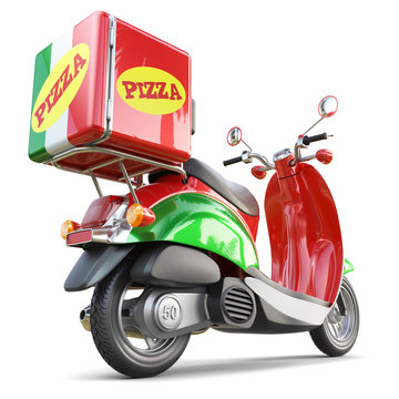 Delivery pizza scooter in iatalian style with box