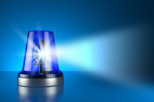 Blue alarm police light on toned background