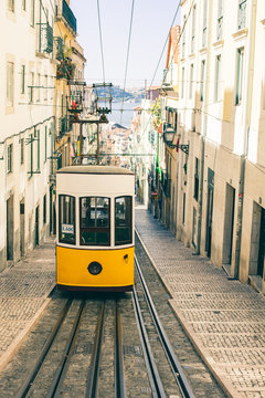 The Bica Funicular (Ascensor da Bica), Lisbon, Portugal  