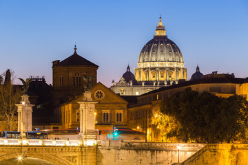 Fototapeta premium Night view of the Basilica St Peter in Rome, Italy