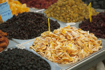 Dry fruits on the market in Jerusalem, Israel