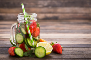 Fresh detox water with cucumber and strawberry