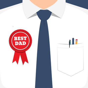 Happy Fathers Day. Happy fathers day card design with Tie and best father award. Vector illustration
