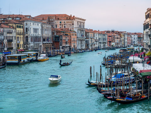 Gorgeous view of the Grand Canal with gondolas in Venice, Italy.