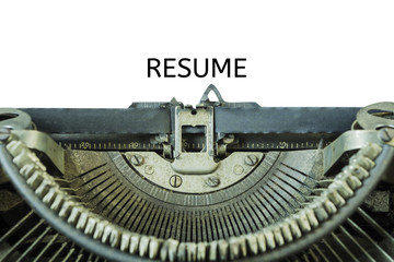 the word Resume written with vintage typewriter,on white background - can be used for display or type your message,Space for your text,share your story text on a paper list.