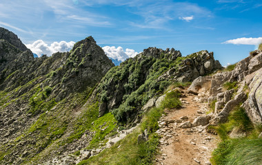 Mountain trail crossing a ridge.
