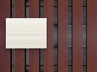 a blank steel plate on the luxurious wood  art wall. best to write company name or any title on it.