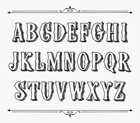 Hand drawn label font for design in vintage style. Vector typeface for labels and any type designs