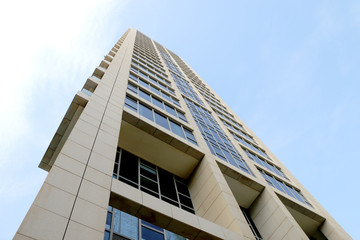 High building on a background of pure blue sky