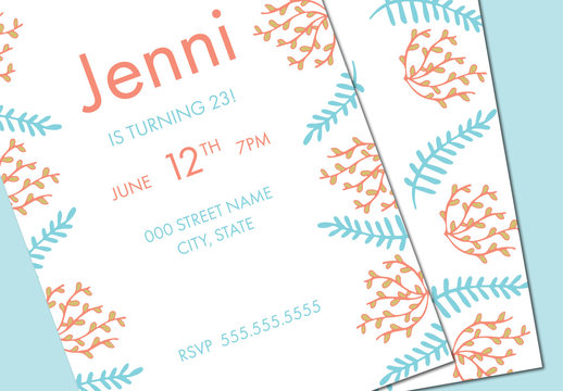 Colorful Fern Pattern Birthday Party Invitation