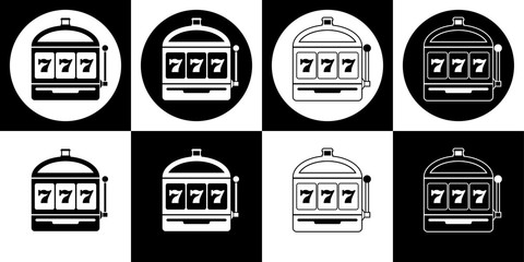 Black and white seven slot machine icon set