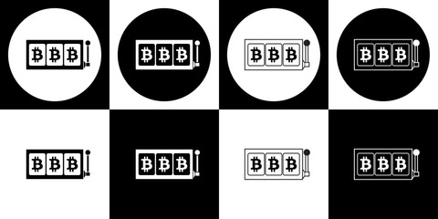 Black and white bitcoin slot reels icon set