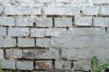 White brick wall texture. White background. Old masonry painted white