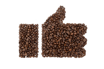Like or hand symbol of coffee beans isolated on white background.