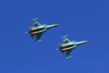 Two Russian fighter Sukhoi Su-34 in flight