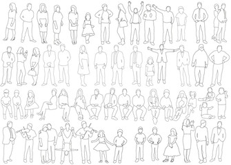 Vector, isolated, outline of people, collection, sketch, outline