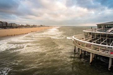 High angle view of the beach of The Hague. Summer at sunset