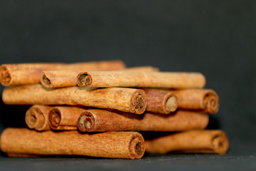 cinnamon bark, cinnamon tree root on a black background