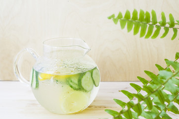 Sassy diet water. Detox drink. Fresh cold water with lemon and cucumber.