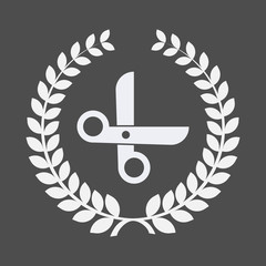 Isolated laurel wreath with a scissors