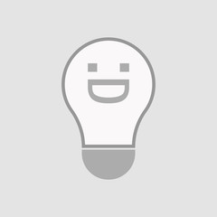 Isolated light bulb with a laughing text face