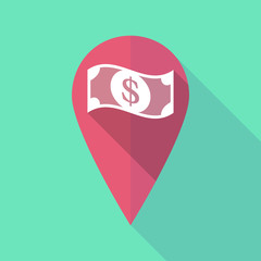 Long shadow map mark with a dollar bank note