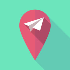 Long shadow map mark with a paper plane