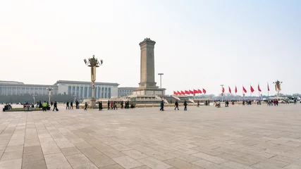 Fotobehang panorama of Tiananmen Square with tourists © vvoe
