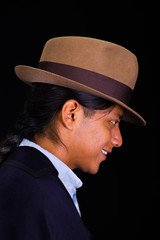 Close up portrait of young indigenous latin american man