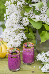 Smoothie of banana and berries frozen