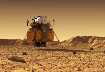 Descent Module Of Interplanetary Space Station On Surface Of Planet Mars © 3dsculptor