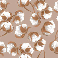 Vector seamless pattern, cotton flowers