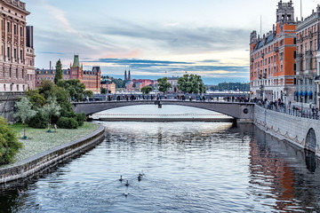 stockholm bridge at sunset